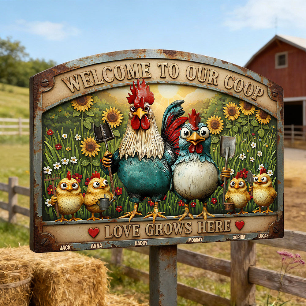 Welcome to Our Coop - Personalized Chicken Coop Metal Sign Gift for Family Metal Signs PopCulturePrints