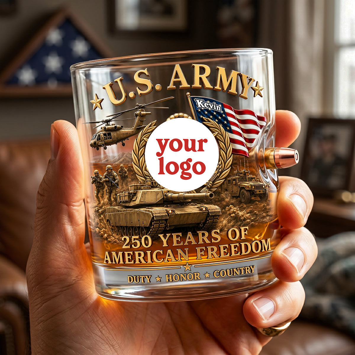 Honor & Courage - Proud Veteran Bullet Glass - Personalized Gifts for Veterans Glass PopCulturePrints