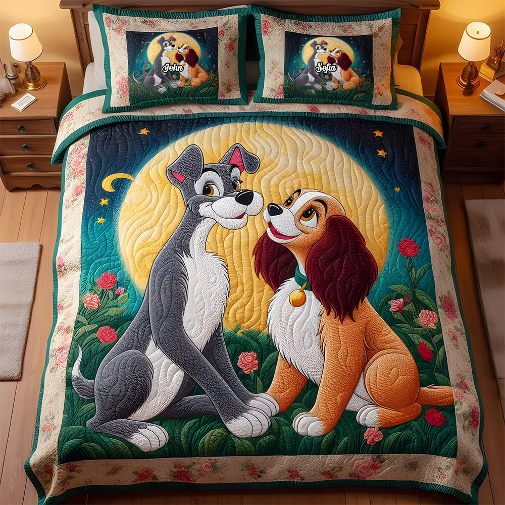 Personalized Dog-Themed Quilt Bedding Set for Couples - Unique Valentine's Day Gifts Blanket PopCulturePrints
