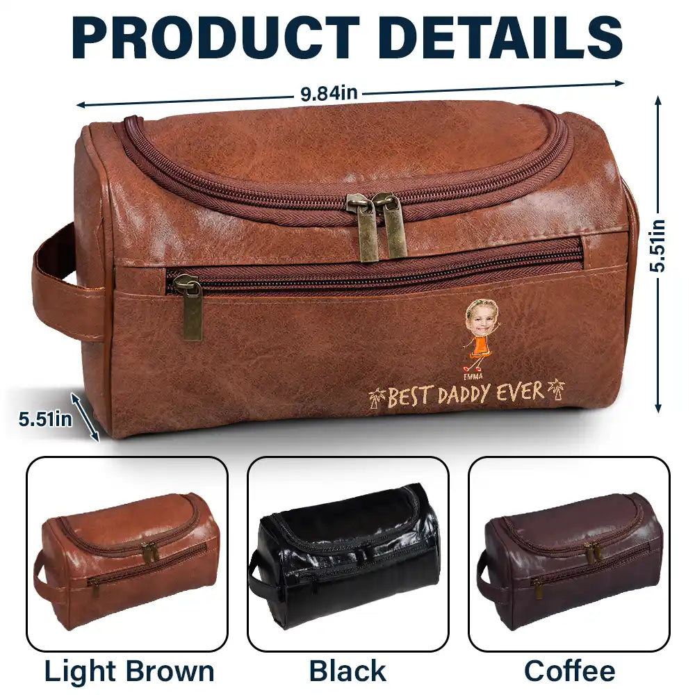 Custom Photo Outline: Best Dad Ever - Personalized Leather Toiletry Bag Leather Toiletry Bag PopCulturePrints
