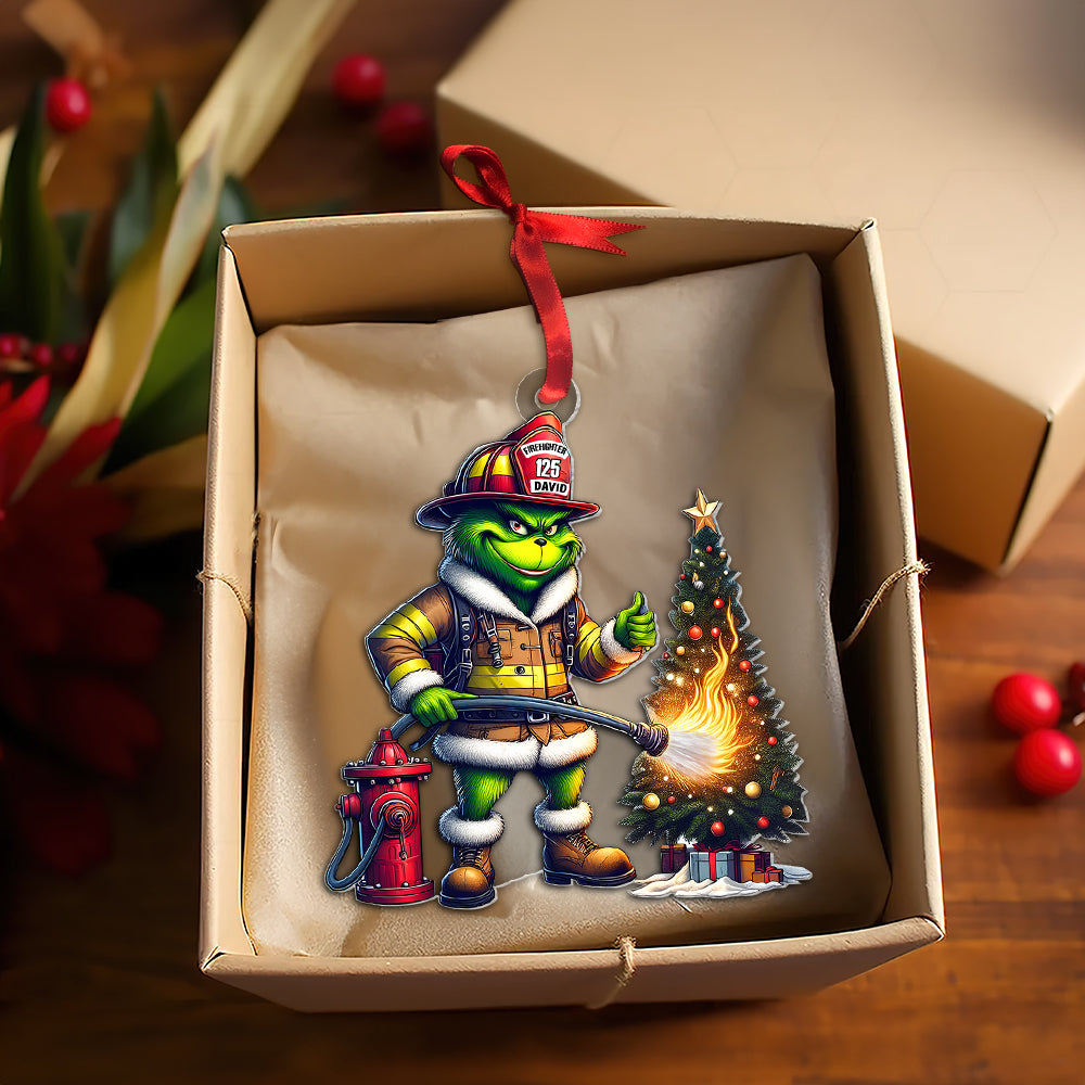 Personalized Firefighter Christmas Ornament - Saving Christmas Spirit Ornament PopCulturePrints