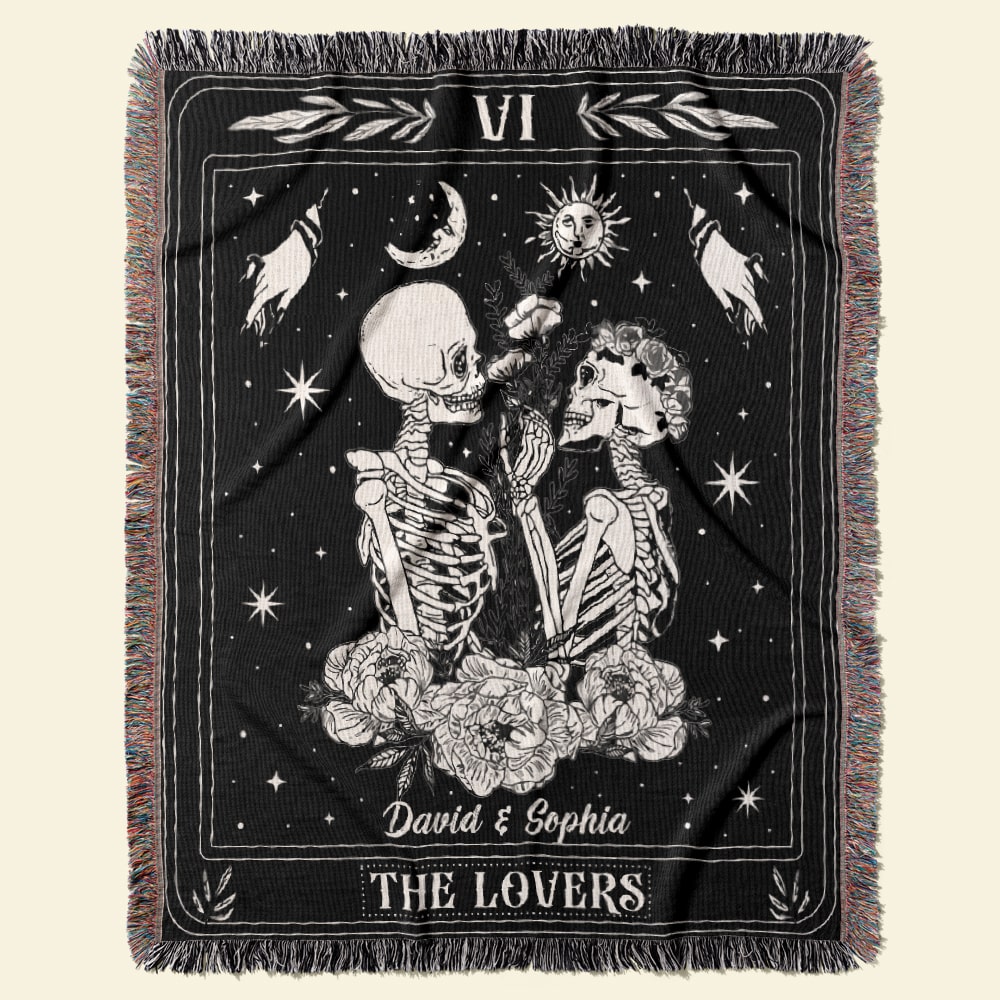 The Lovers Custom Woven Blanket - Personalized Skull Couple Gift