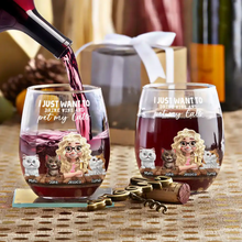 Load image into Gallery viewer, I Just Want To Drink Wine - Personalized Stemless Wine Glass for Cat Lovers Wine Glass PopCulturePrints
