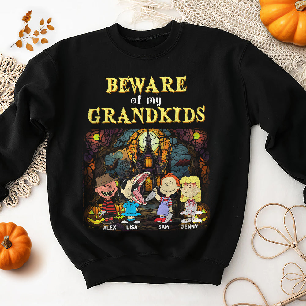 Personalized 'Beware of My Grandkids' 2D Horror Character Shirt for Grandma