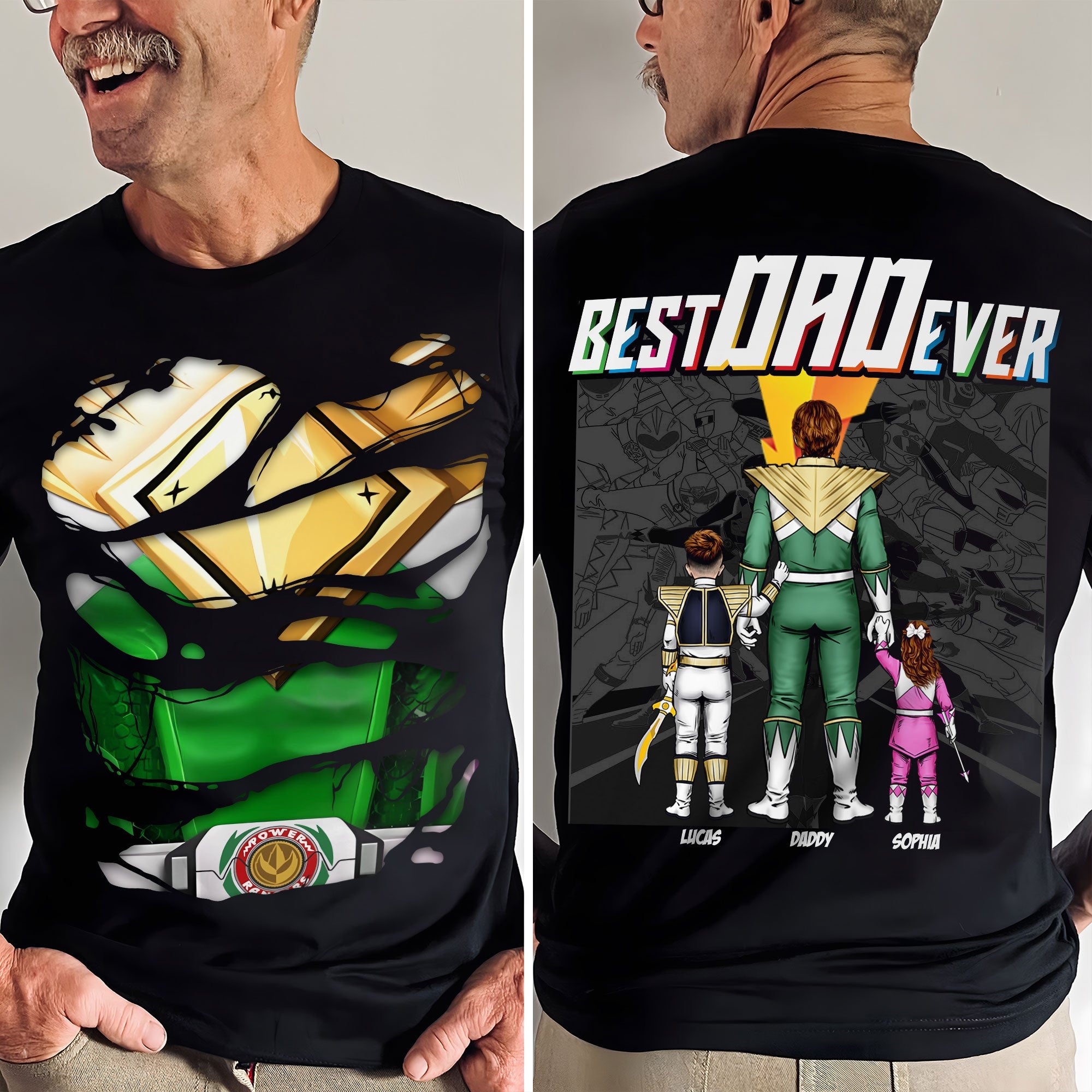 "Best Dad Ever! A Mighty Personalized Gift for Every Hero" - Personalized T-Shirt for Dad, Grandpa, and More Shirts PopCulturePrints