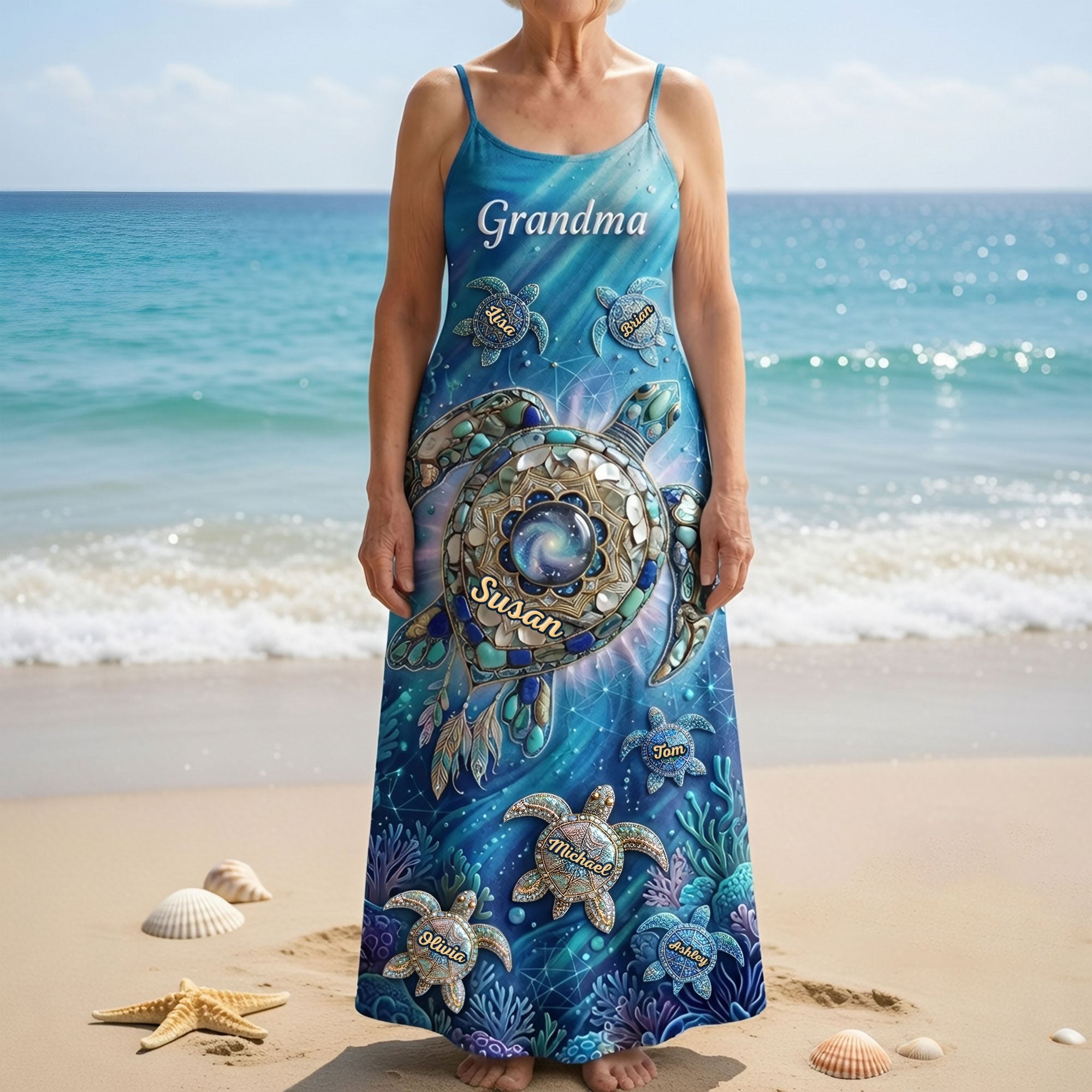 ‘A Grandma’s Love is Forever’ - Turtle Grandma And Kids Maxi Dress - Personalized Gift for Grandma, Mom, Grandmother Dress PopCulturePrints