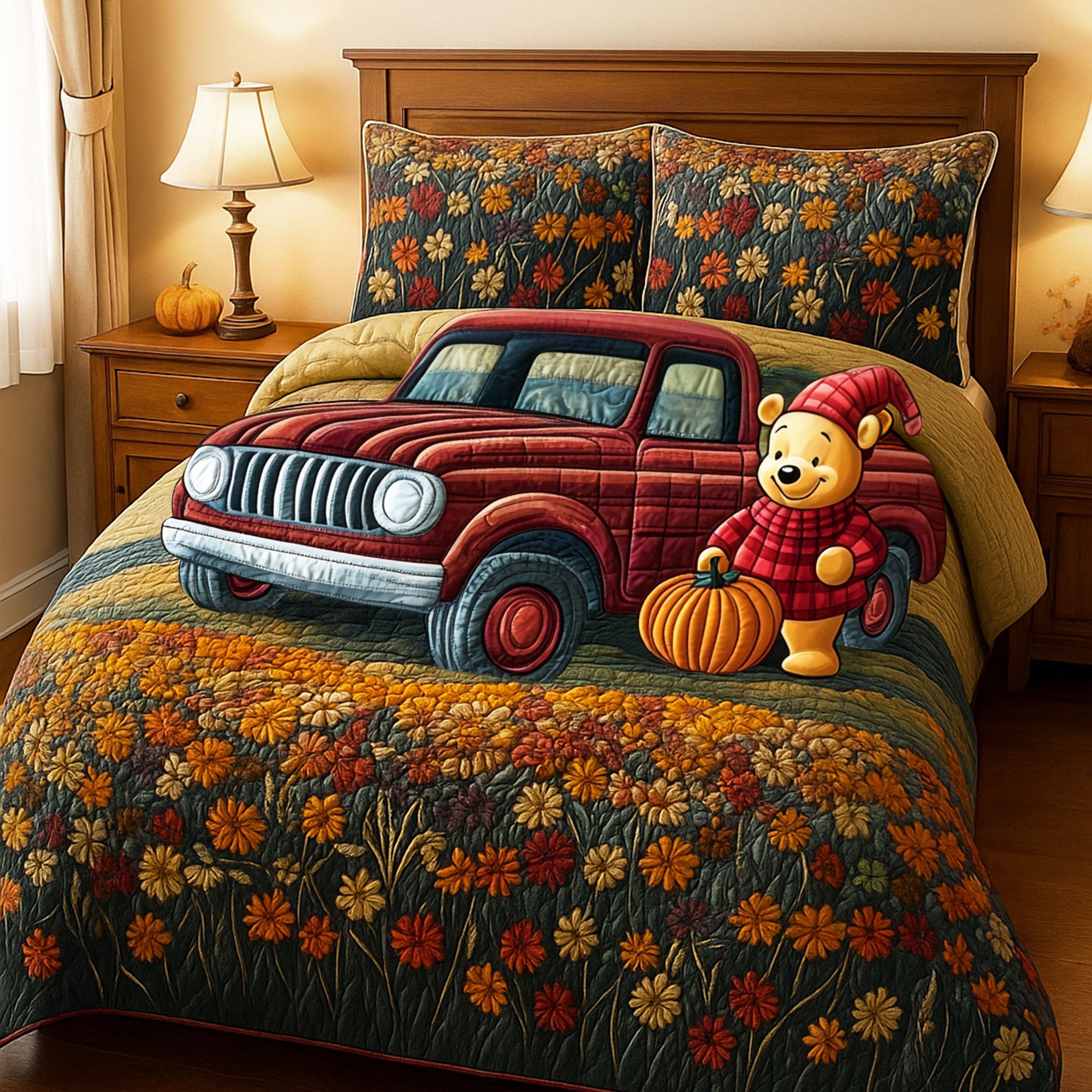 Embrace the Autumn Spirit with Our Autumn Truck Quilt Bedding Set - Personalized Gifts for Truck Lovers Bedding Set PopCulturePrints