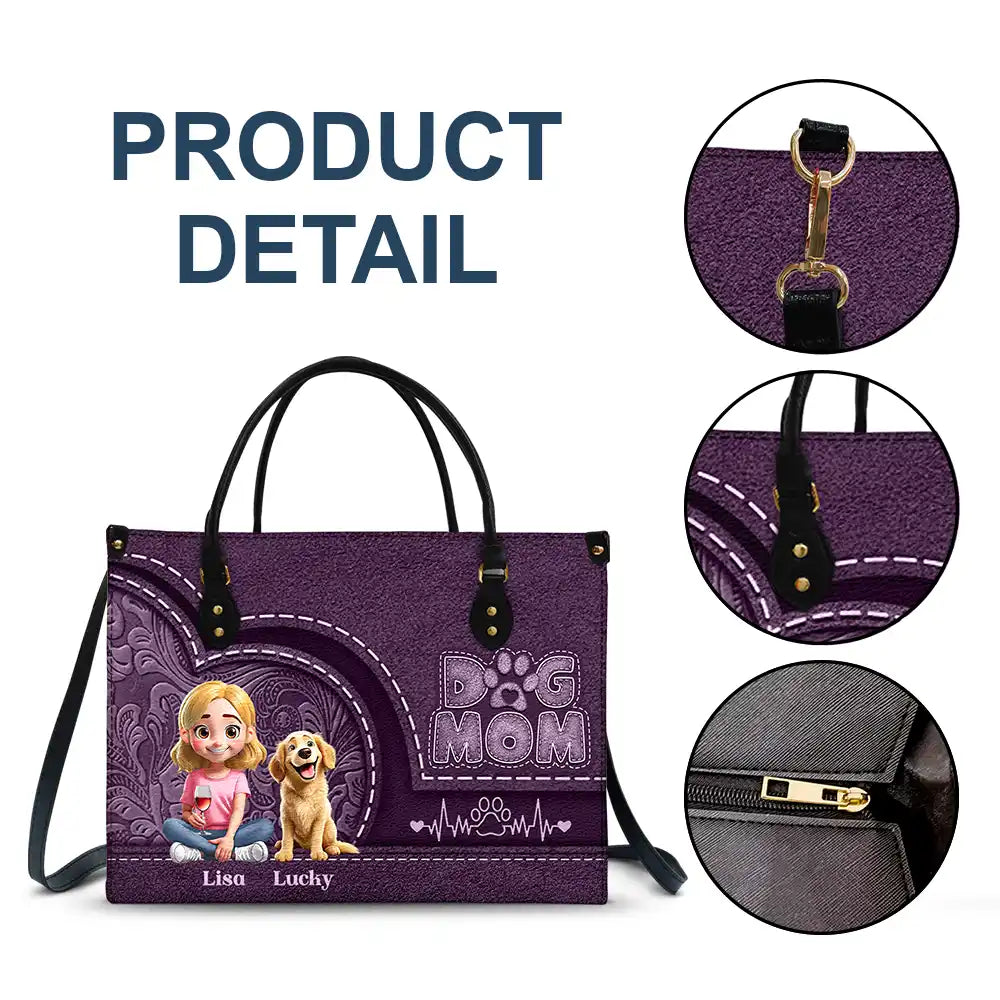“A Loving Tribute to Dog Moms” - Personalized Leather Bag, Custom Gift for Pet Moms, Grandma, and Dog Lovers Leather Bag PopCulturePrints