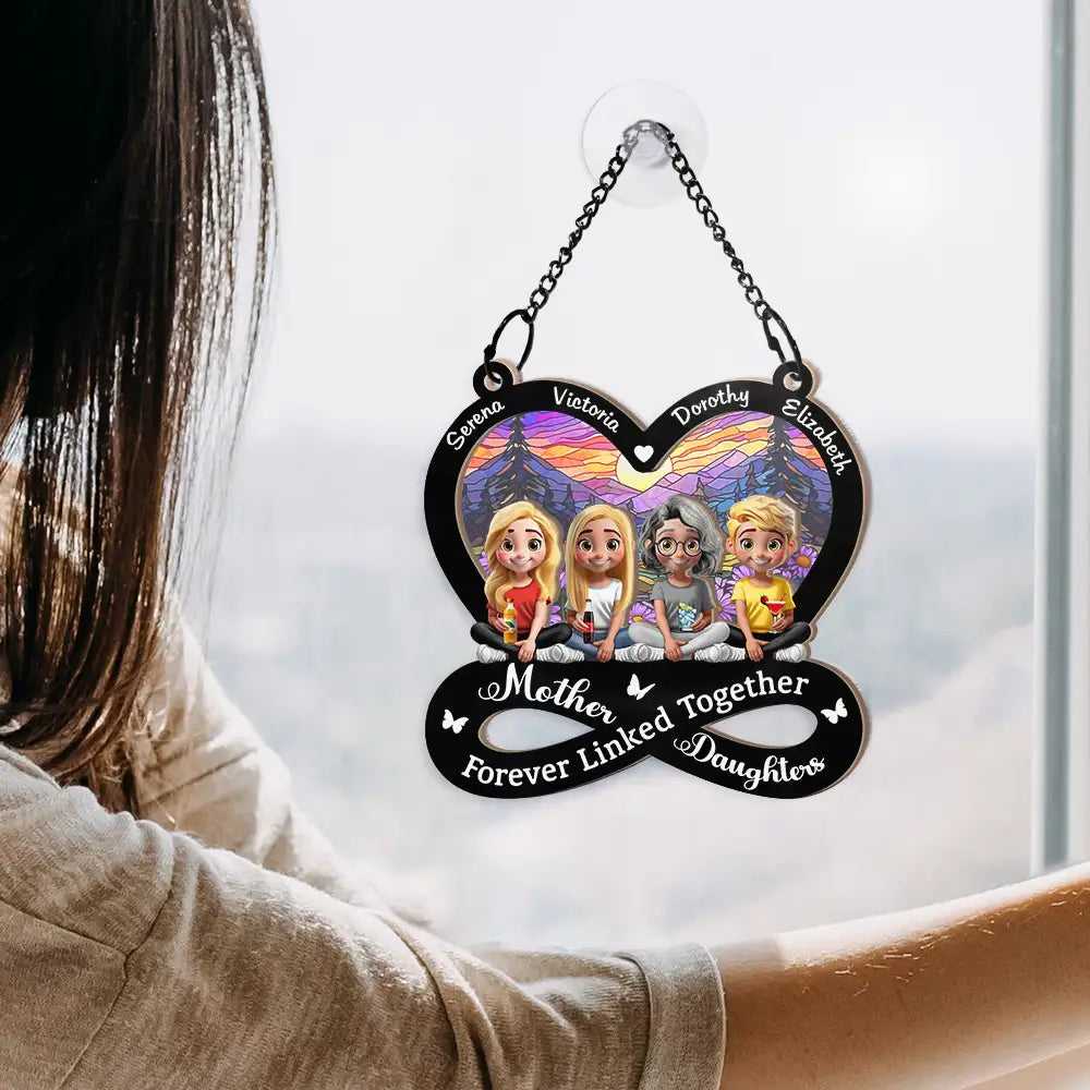 “Mother & Daughter Forever Linked Together” - Personalized 3D Effect Window Hanging Suncatcher Ornament - Perfect Gift for Mom, Grandma, and Daughters Suncatcher Ornament PopCulturePrints