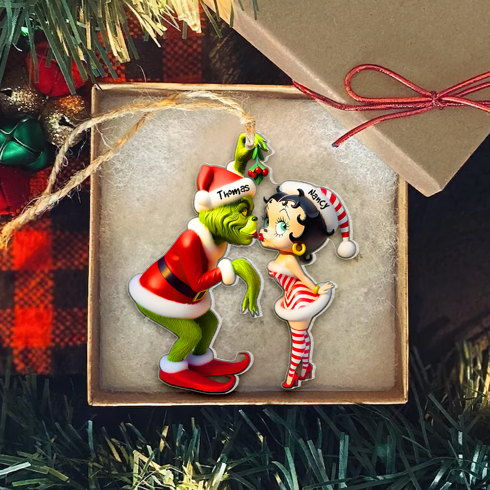 Custom Couples Christmas Ornament - Mistletoe Kiss | Valentine's Day Gifts Ornament PopCulturePrints