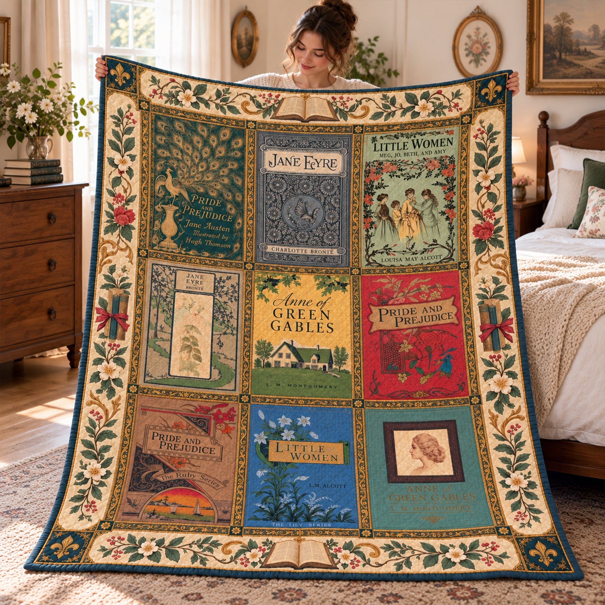 “Curl Up with Your Favorite Stories” - Vintage Book Collection Blanket - Personalized Gift for Book Lovers Blanket PopCulturePrints