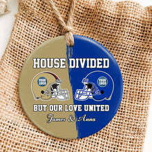 Load image into Gallery viewer, Custom Football Couple Ornament | House Divided, Love United - Valentine&#39;s Day Gifts Ornament PopCulturePrints
