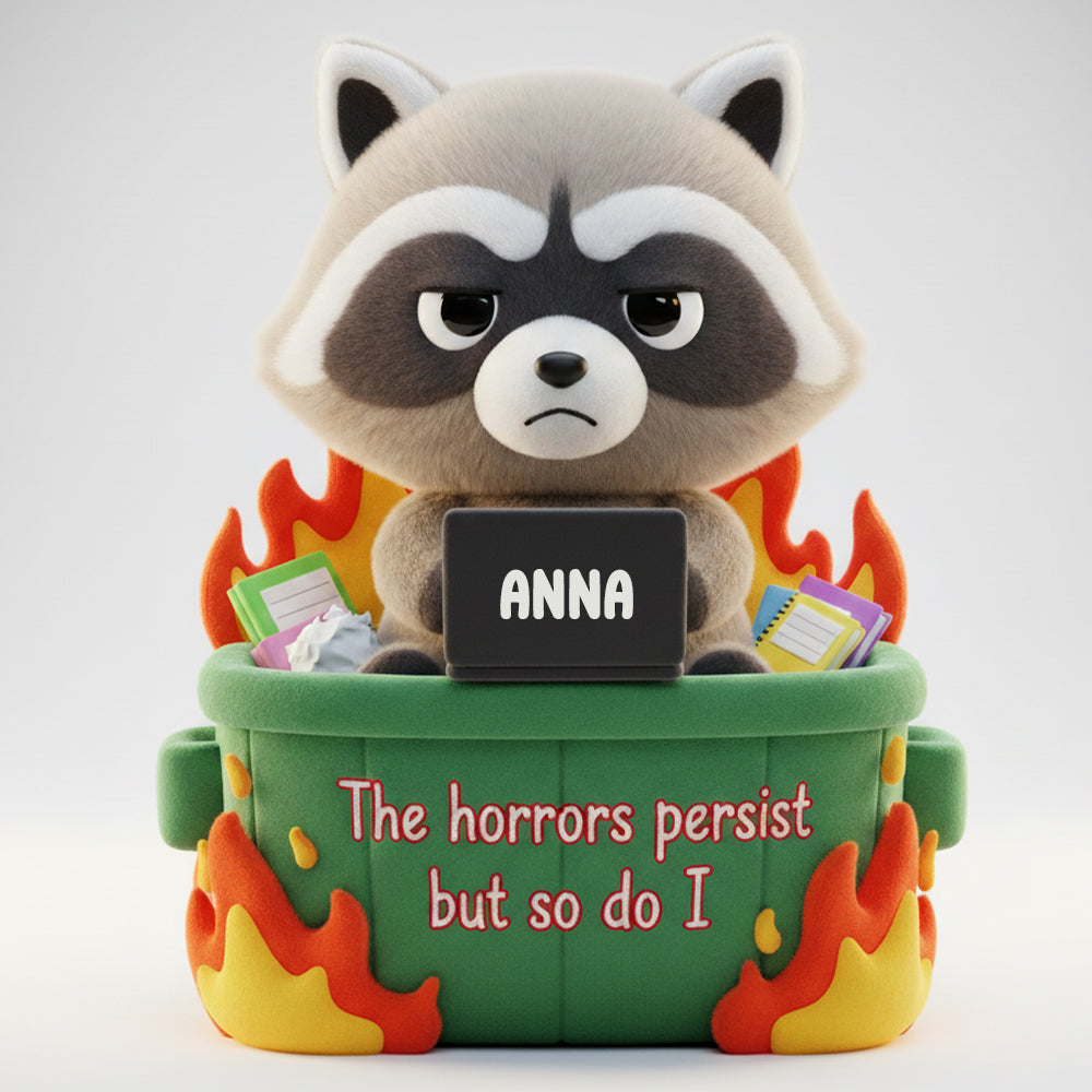 The Horrors Persist, But So Do I - Personalized Workday Raccoon Adventures Pillow for Coworkers Pillow PopCulturePrints