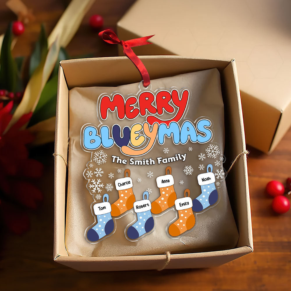 Personalized Family Christmas Bluey Socks Ornament