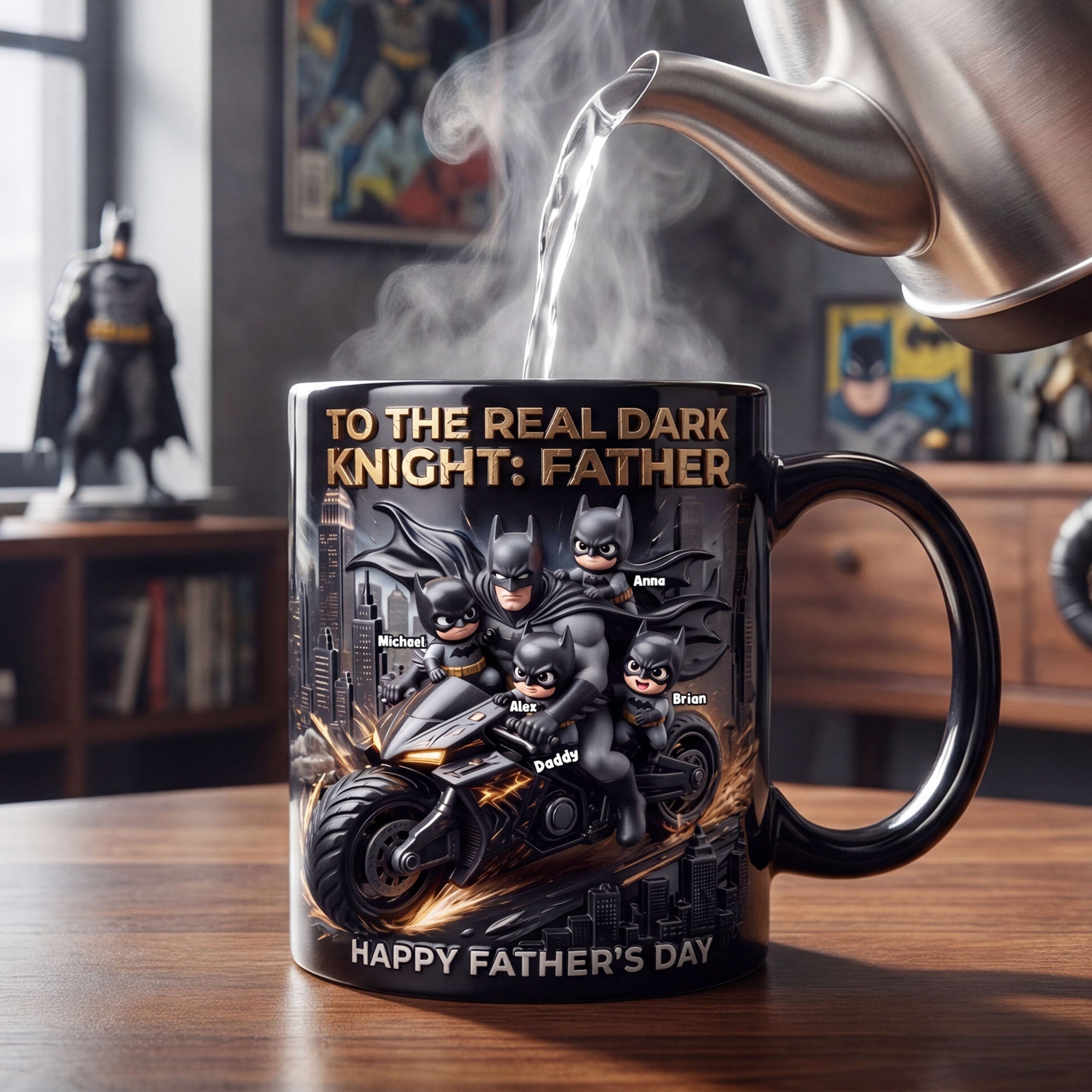 "To The Real Dark Knight: Father - Personalized Magic Coffee Mug for Dad and Grandpa" Coffee Mug PopCulturePrints