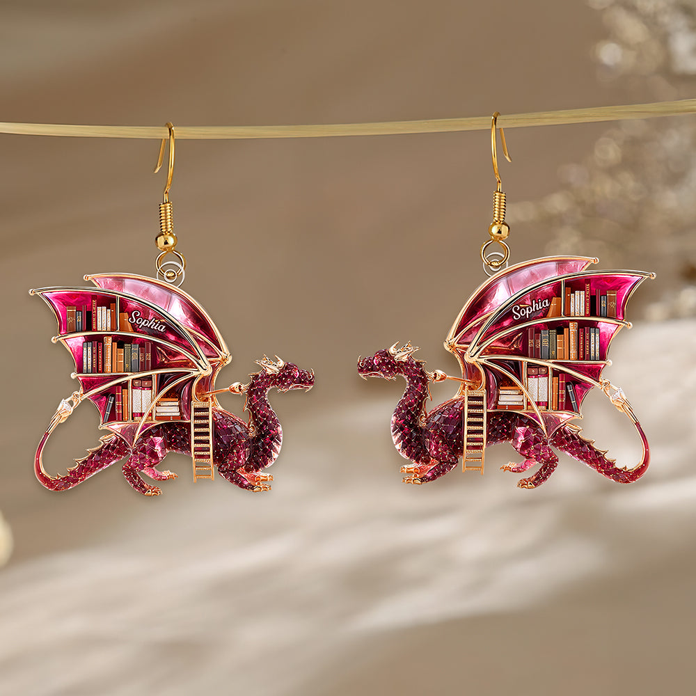 "Unleash Your Imagination with a Touch of Elegance" - Mystical Dragon Book Acrylic Earrings - Personalized Gift for Book Lovers Earrings PopCulturePrints