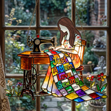 Load image into Gallery viewer, "Just a Mom Who Loves Sewing" - Personalized Suncatcher Ornament - Perfect Gift for Mom, Grandma, and Sewing Enthusiasts Ornament PopCulturePrints
