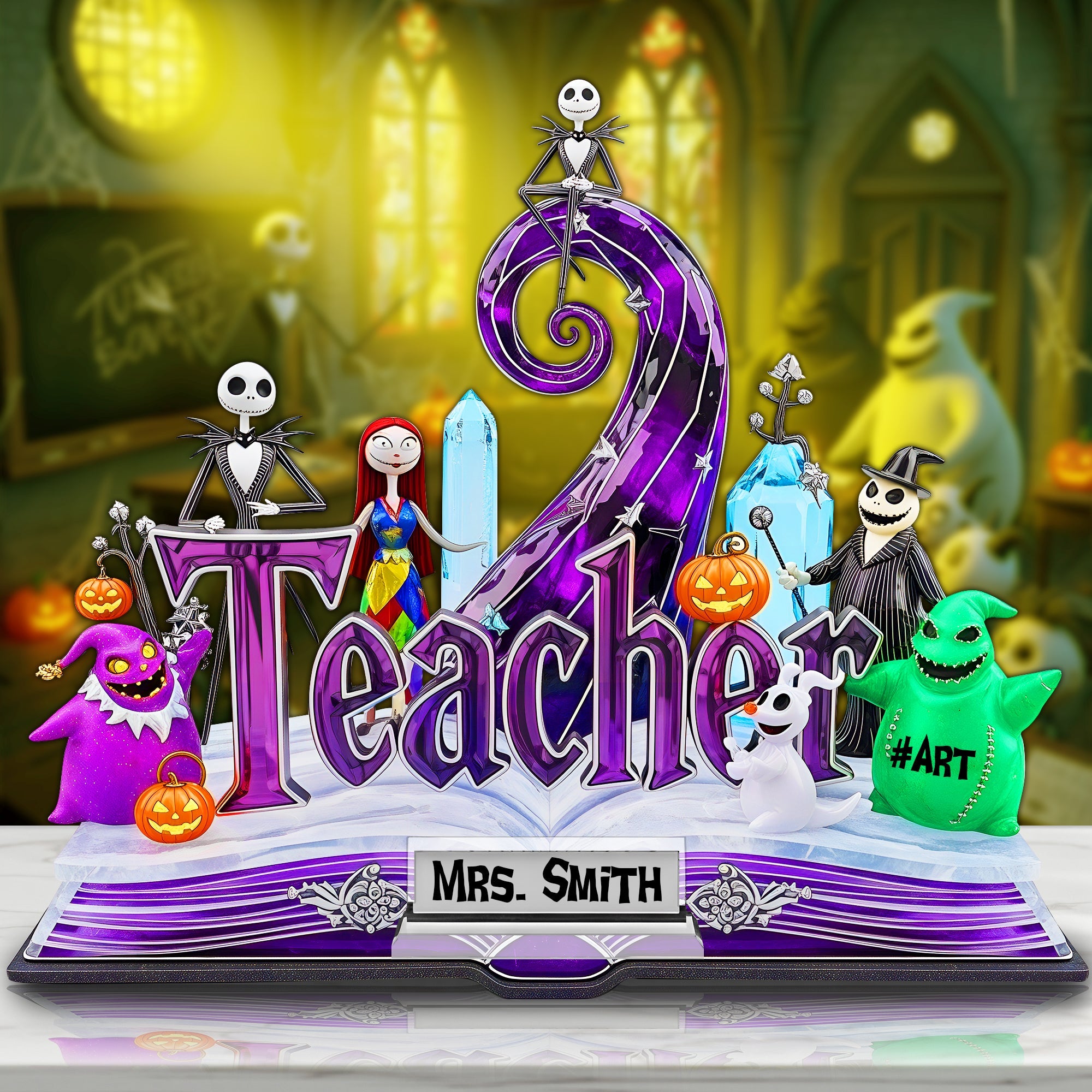 Horror Teacher Plaque - Personalized Gift for Teachers Who Love the Spooky Shaped Plaques PopCulturePrints