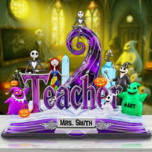 Load image into Gallery viewer, Horror Teacher Plaque - Personalized Gift for Teachers Who Love the Spooky Shaped Plaques PopCulturePrints
