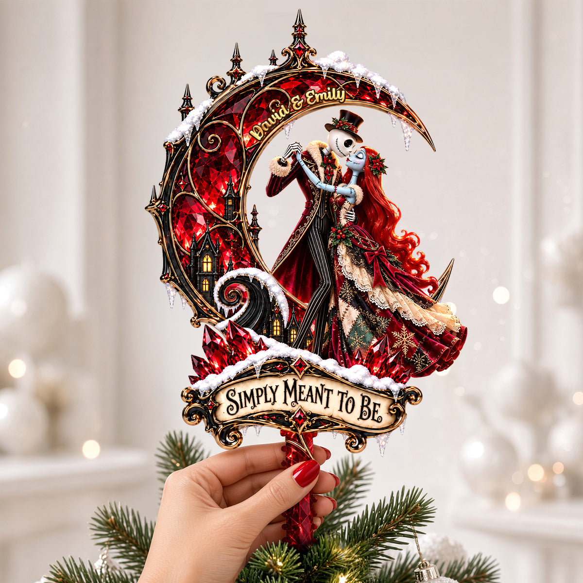 Simply Meant to Be – Spooky Couple Acrylic Christmas Tree Topper - Personalized Gifts For Couples Ornament PopCulturePrints