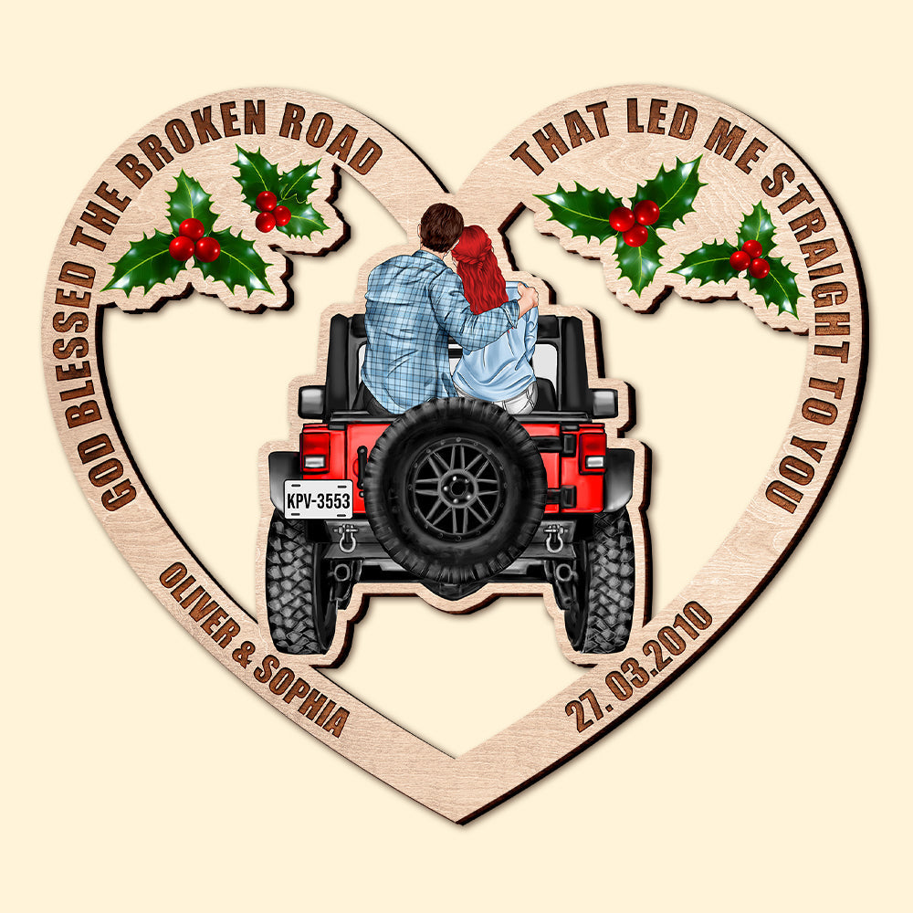 Personalized Heart Shaped Christmas Ornament - Couple Jeep Design