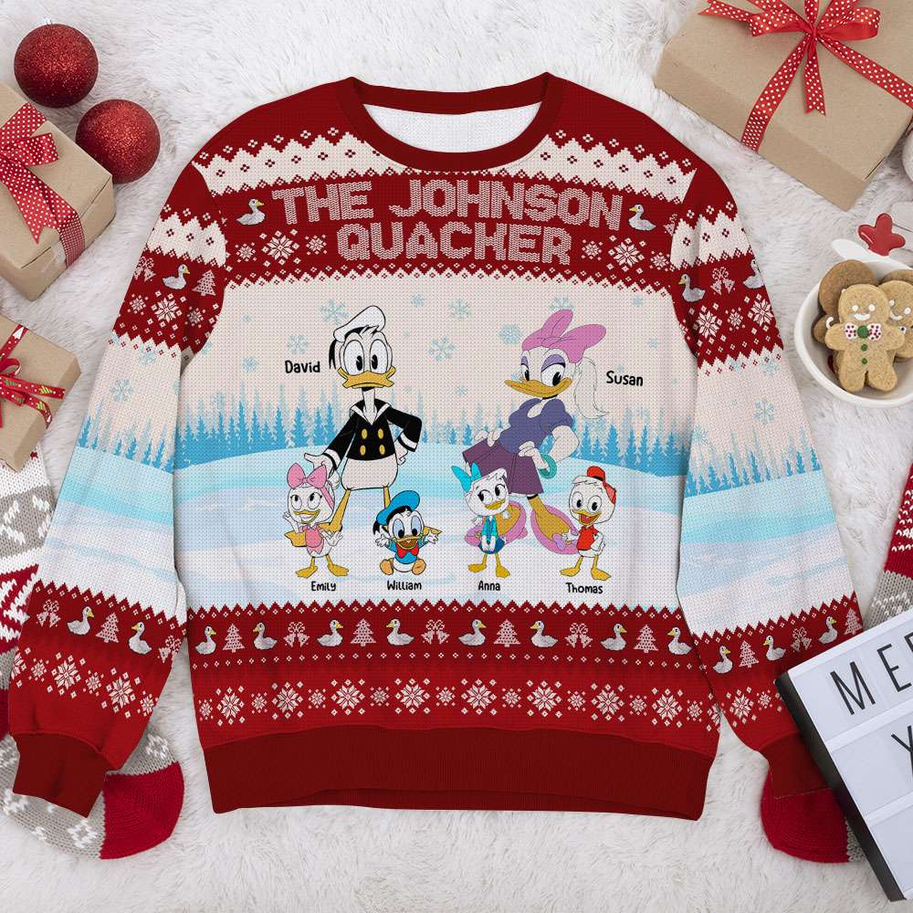 Personalized Family Christmas Sweater - The Quacker Design Ugly Christmas Sweater PopCulturePrints