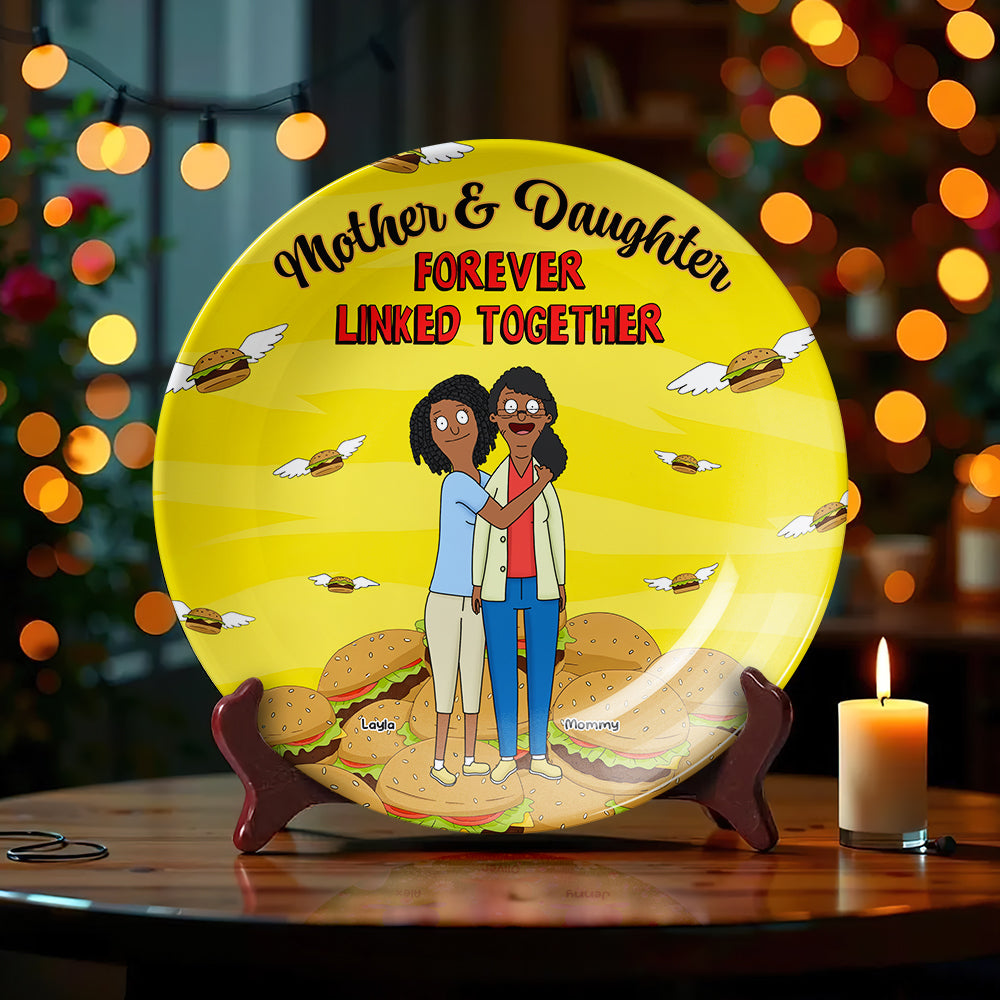 "Forever Linked Together" - Personalized Ceramic Round Plate for Mom and Daughter - Unique Gift for Mother's Day Ceramic Round Plate PopCulturePrints