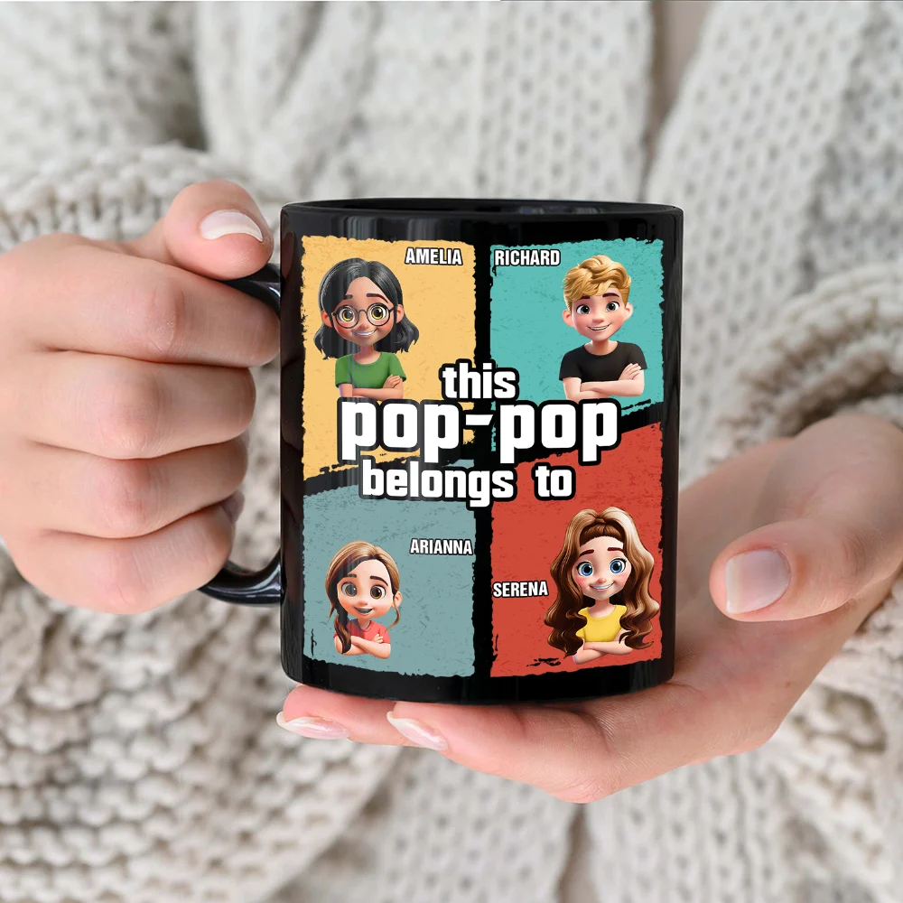 This Papa Belongs To - Personalized Black Mug for Dad and Grandpa Mug PopCulturePrints