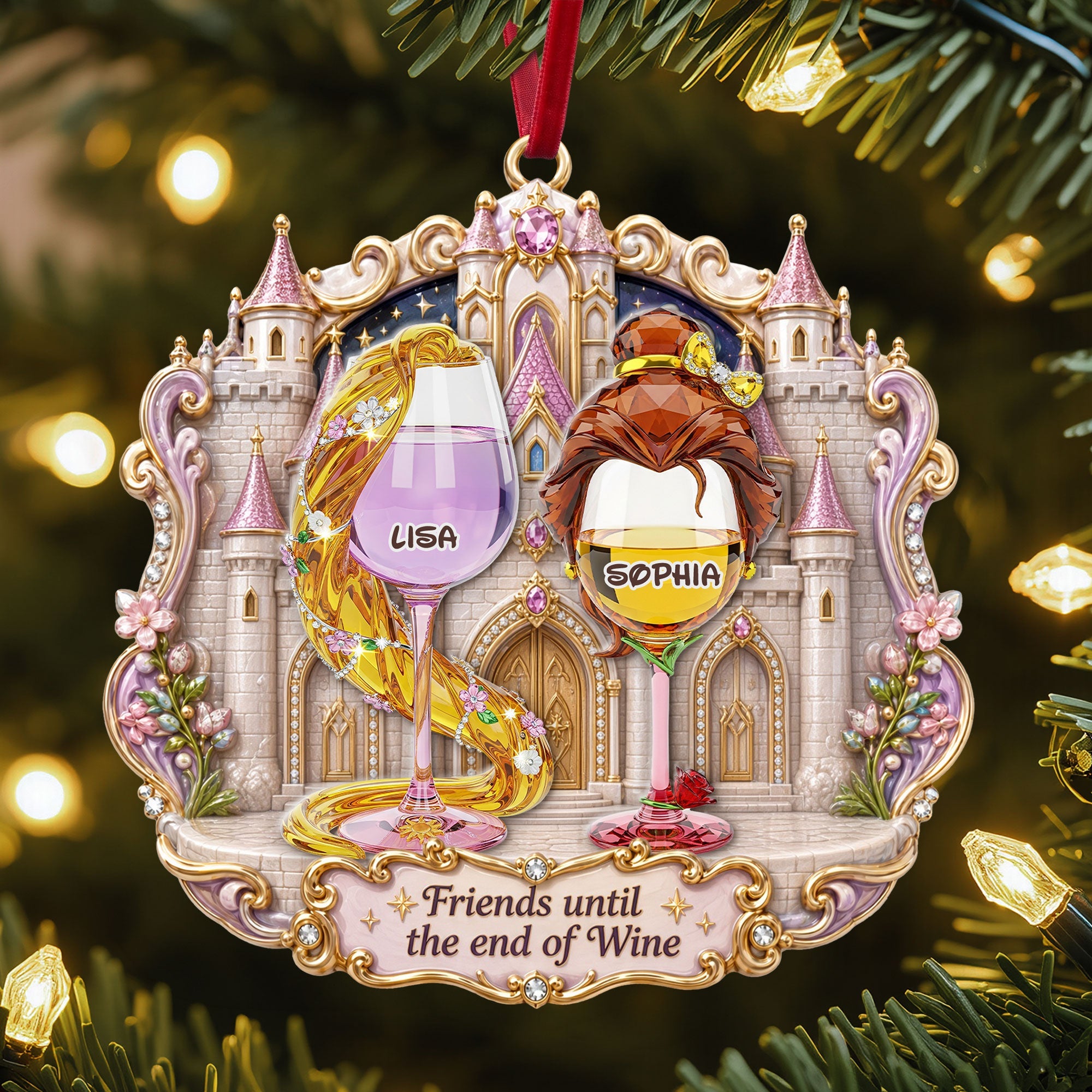 "Friends until the end of Wine" - Personalized Princess Wine Glasses Acrylic Ornament - Unique Gift for Best Friends