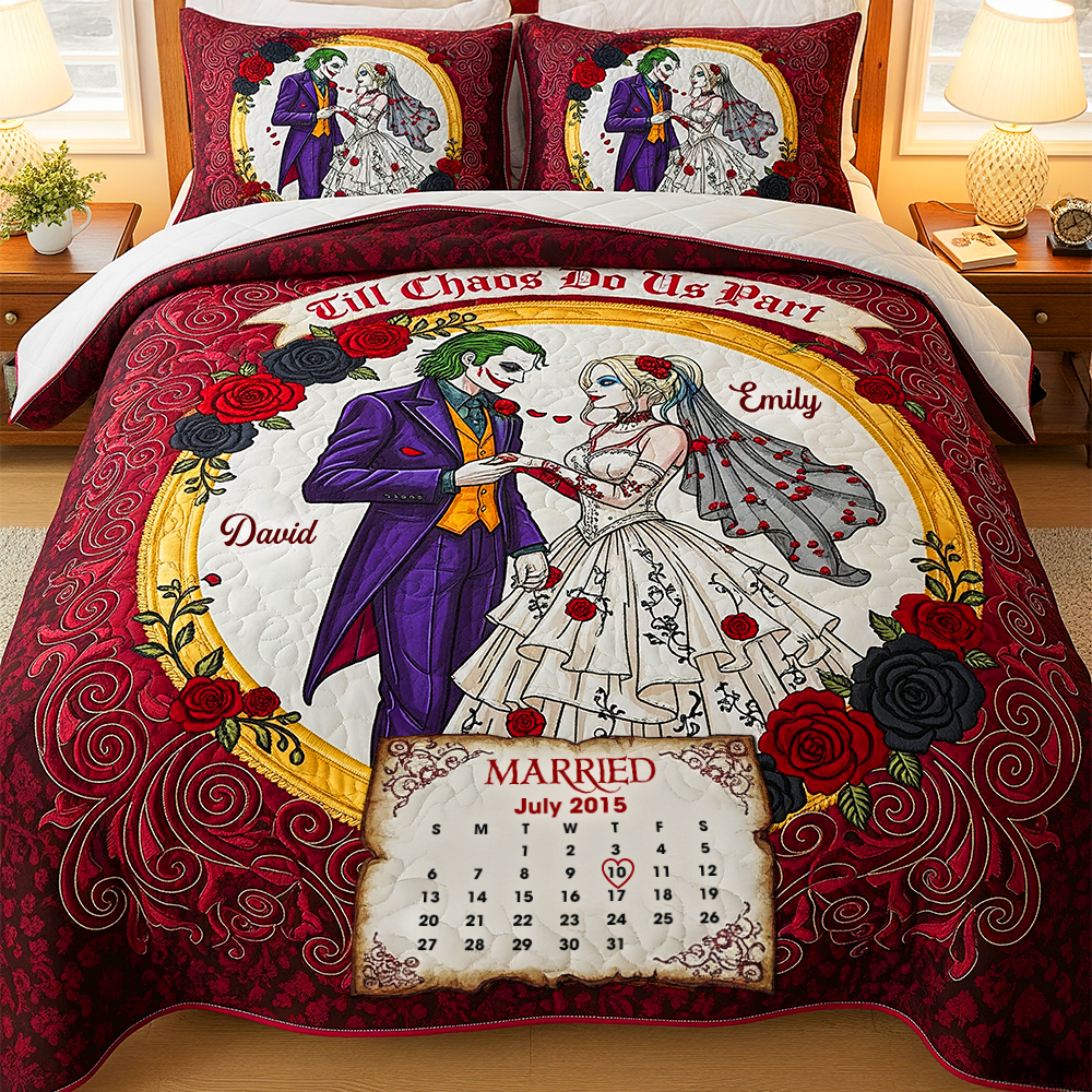 "Till Chaos Do Us Part" - Spooky Married Couple Quilt Bed Set - Personalized Gift for Couples Blanket PopCulturePrints