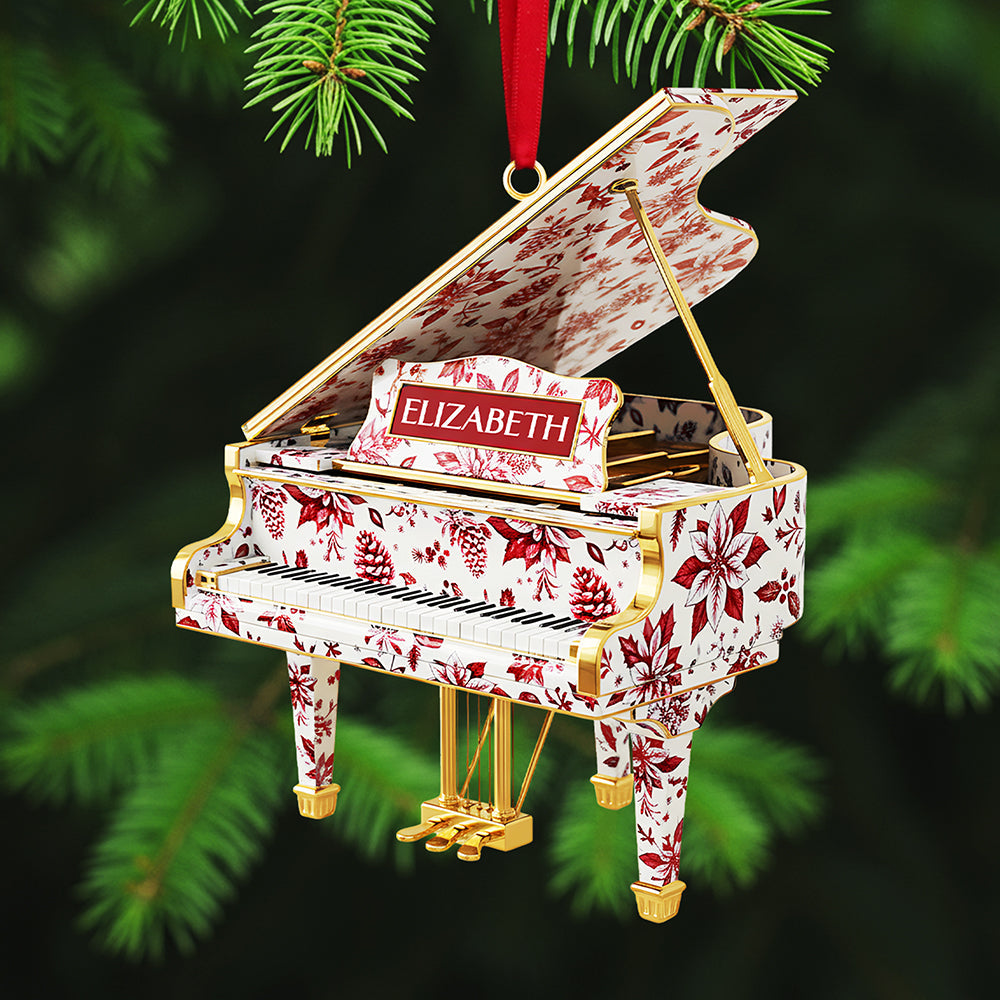 "Strike a Chord This Christmas!" - Personalized Piano Toile de Jouy Custom Shape Acrylic Ornament - Perfect Gift for Music Lovers, Friends & Family Ornament PopCulturePrints
