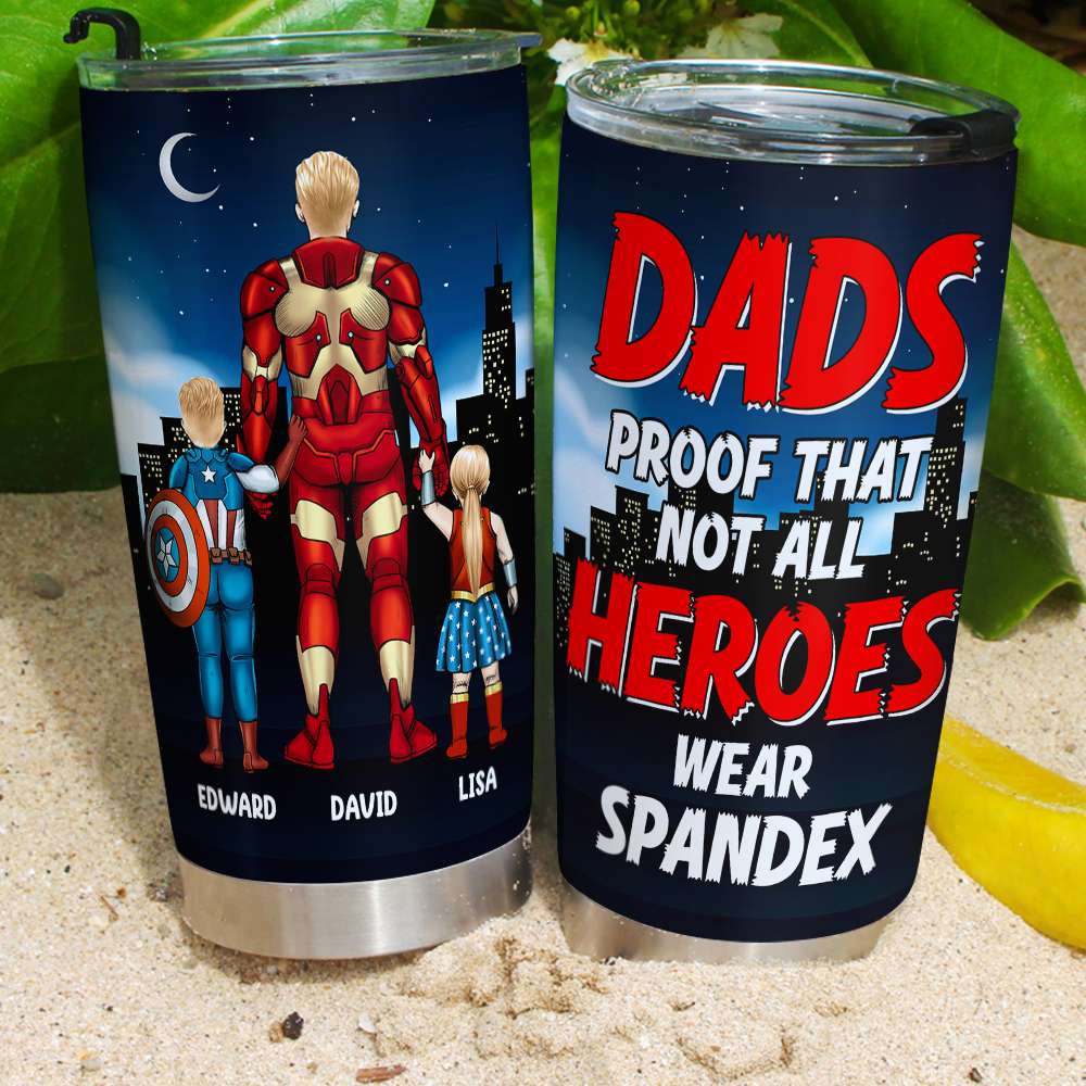 Personalized Hero Dad Tumbler - Not All Heroes Wear Spandex