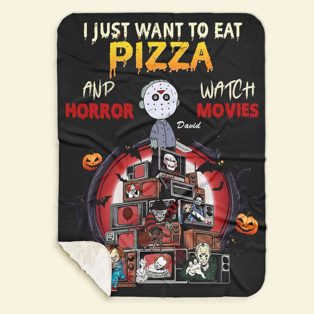 Personalized Horror Movie Lover's Blanket - Eat Pizza and Watch Horror Movies Design