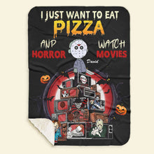 Load image into Gallery viewer, Personalized Horror Movie Lover&#39;s Blanket - Eat Pizza and Watch Horror Movies Design
