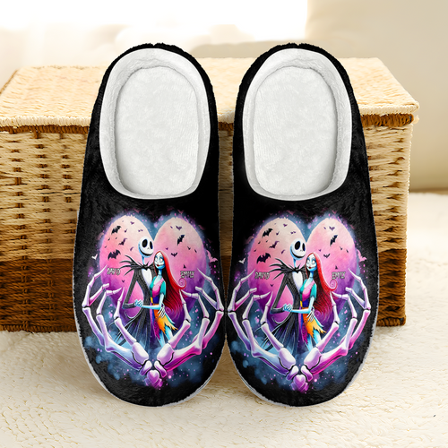 Custom Cartoon Couple Slippers - Personalized Spooky Love Design for Valentine's Day Gifts Shoes PopCulturePrints