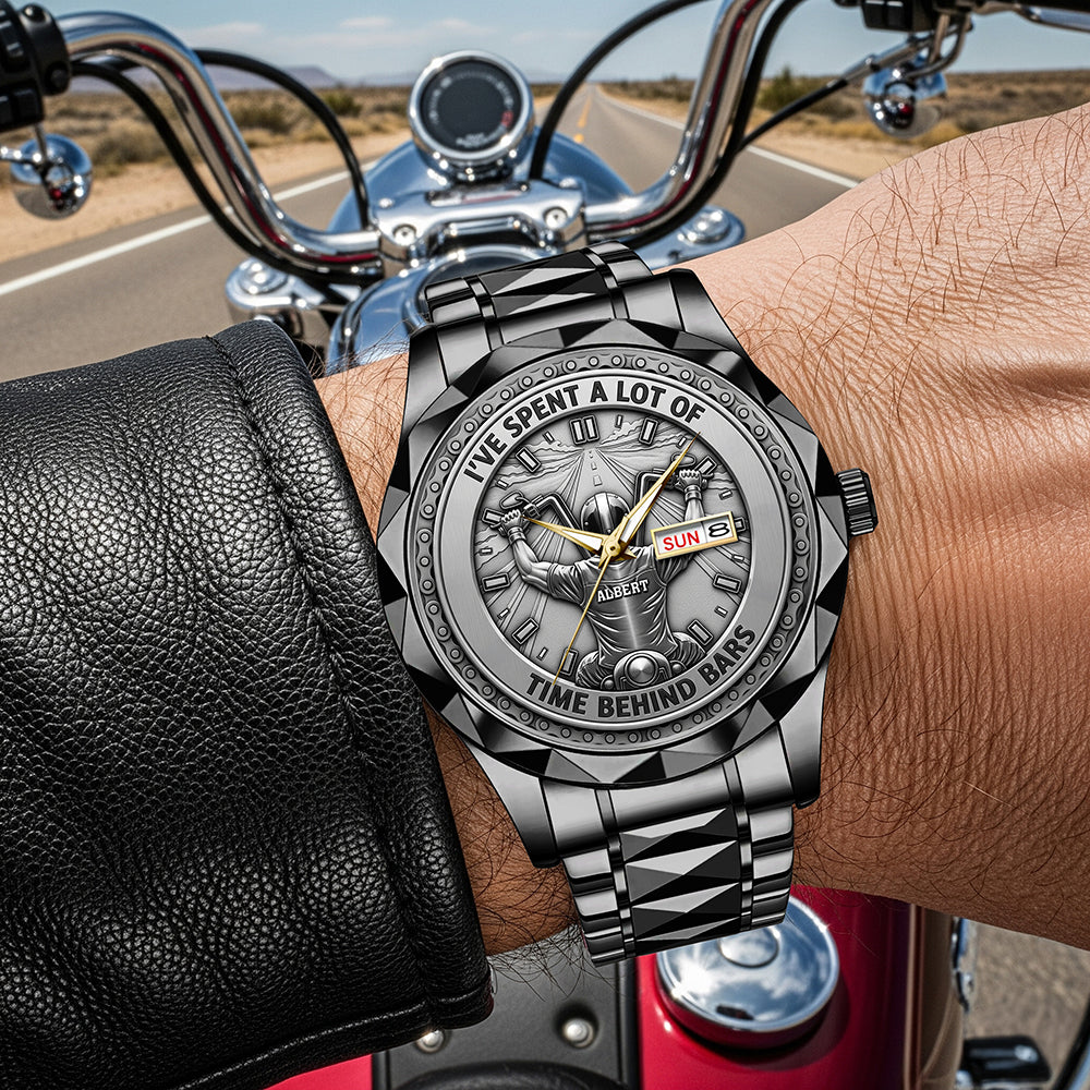 I've Spent a Lot of Time Behind Bars - Personalized Men's Stainless Steel Watch for Motorcycle Enthusiasts Men's Watch PopCulturePrints