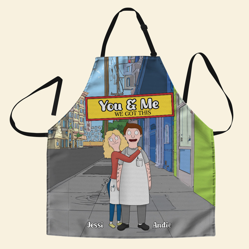 Personalized Cartoon Couple Apron - 'You & Me, We Got This' Aprons PopCulturePrints