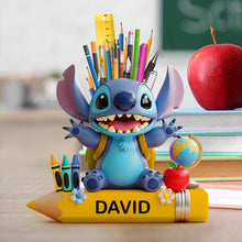 Load image into Gallery viewer, &quot;Bring Imagination to Life!&quot; - Personalized Blue Cartoon Alien Wooden Pen Holder - Perfect Gift for Kids Pen Holder PopCulturePrints
