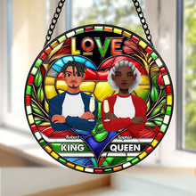 Load image into Gallery viewer, Personalized Stained Glass Art for Black Couples - Proud King &amp; Queen Ornament PopCulturePrints
