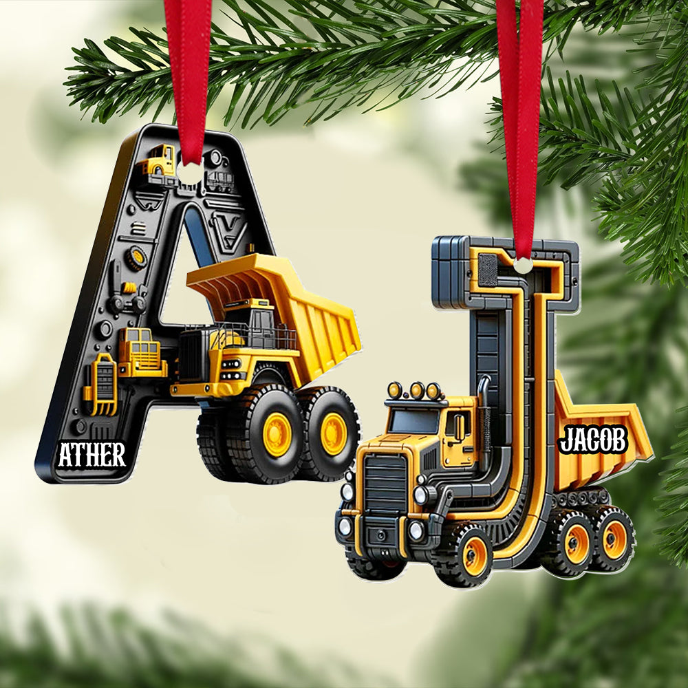 Personalized Construction Truck Christmas Ornament Alphabet Gift Ornament PopCulturePrints