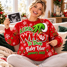 Load image into Gallery viewer, A Little WHO Is Due - Personalized Christmas Sweater for Expecting Moms
