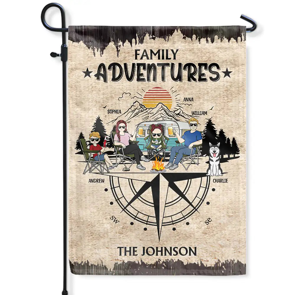 Family Adventures Camping - Personalized Flag Flag PopCulturePrints