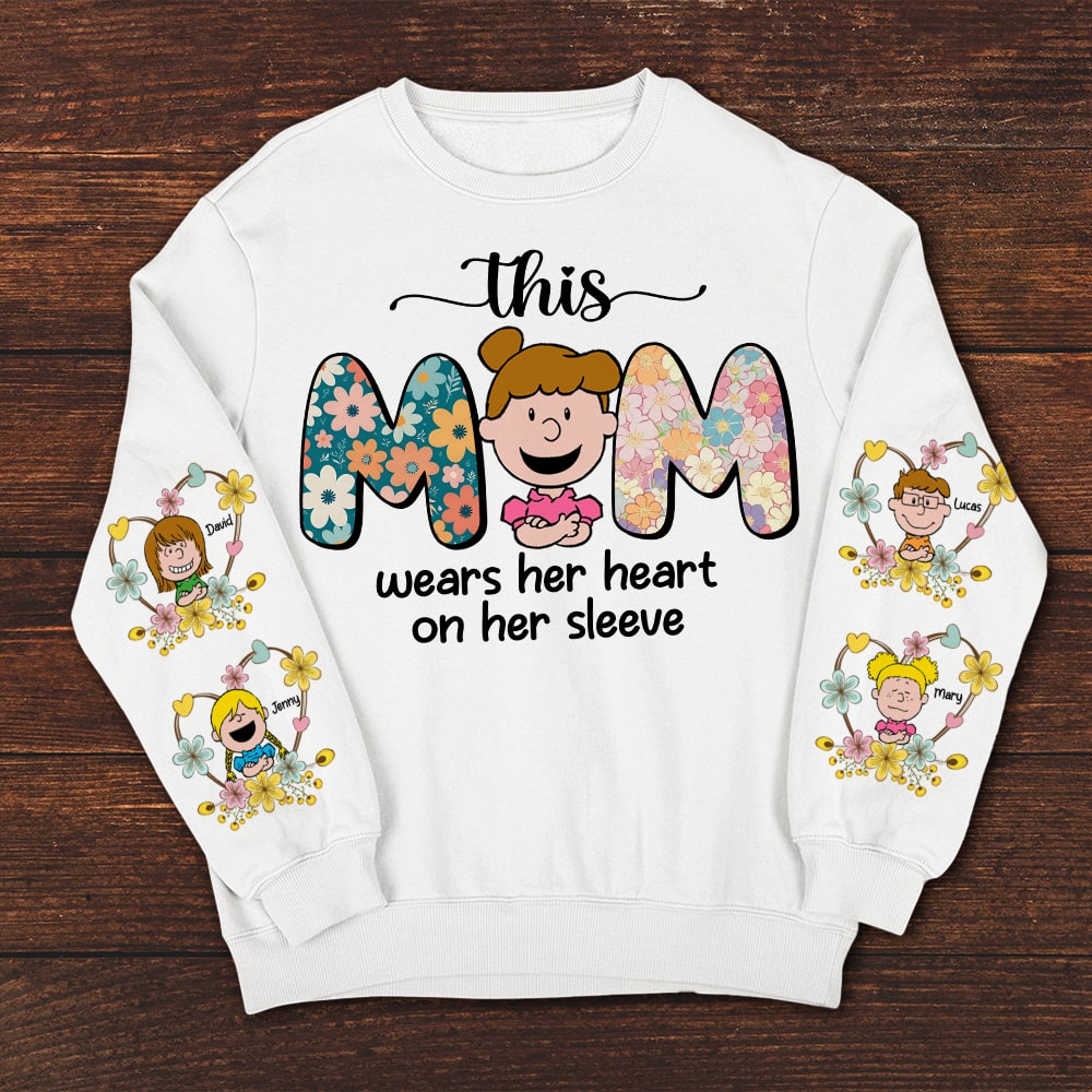 This Mom Wears Her Heart On Her Sleeve - Personalized Gift for Mom and Grandma AOP Products PopCulturePrints