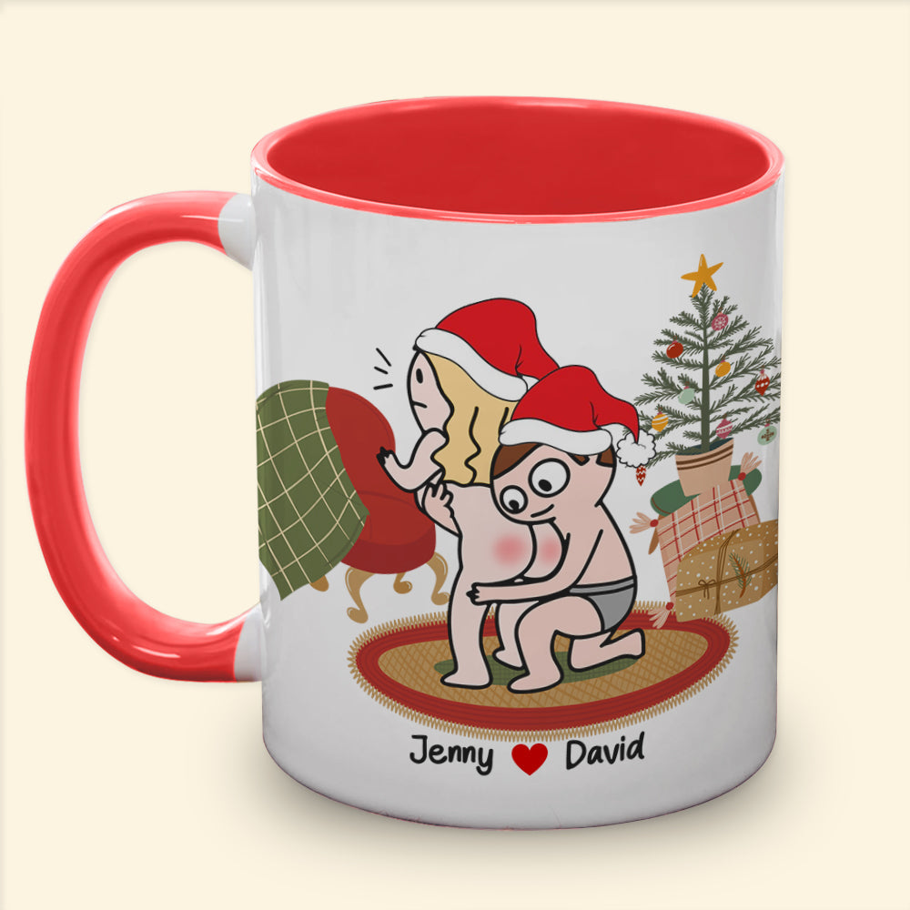 Personalized Funny Couple Christmas Mug - Touch Your Butt Design