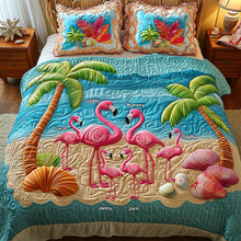 Load image into Gallery viewer, Personalized Flamingo &amp; Beach Quilt Bedding Set - A Unique Gift for Family Members Blanket PopCulturePrints
