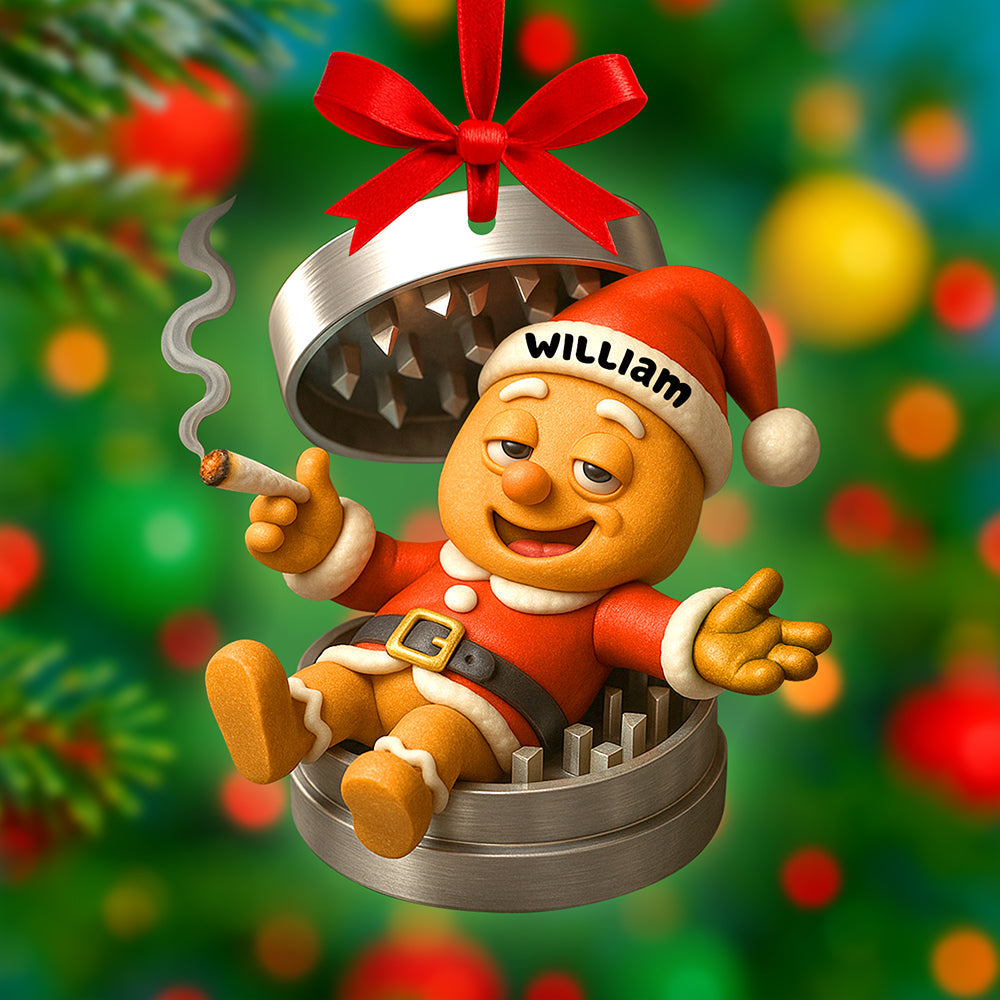 “Celebrate the Holidays with a Smile” - Funny Gingerbread Christmas Ornament - Personalized Gifts for Smokers Ornament PopCulturePrints