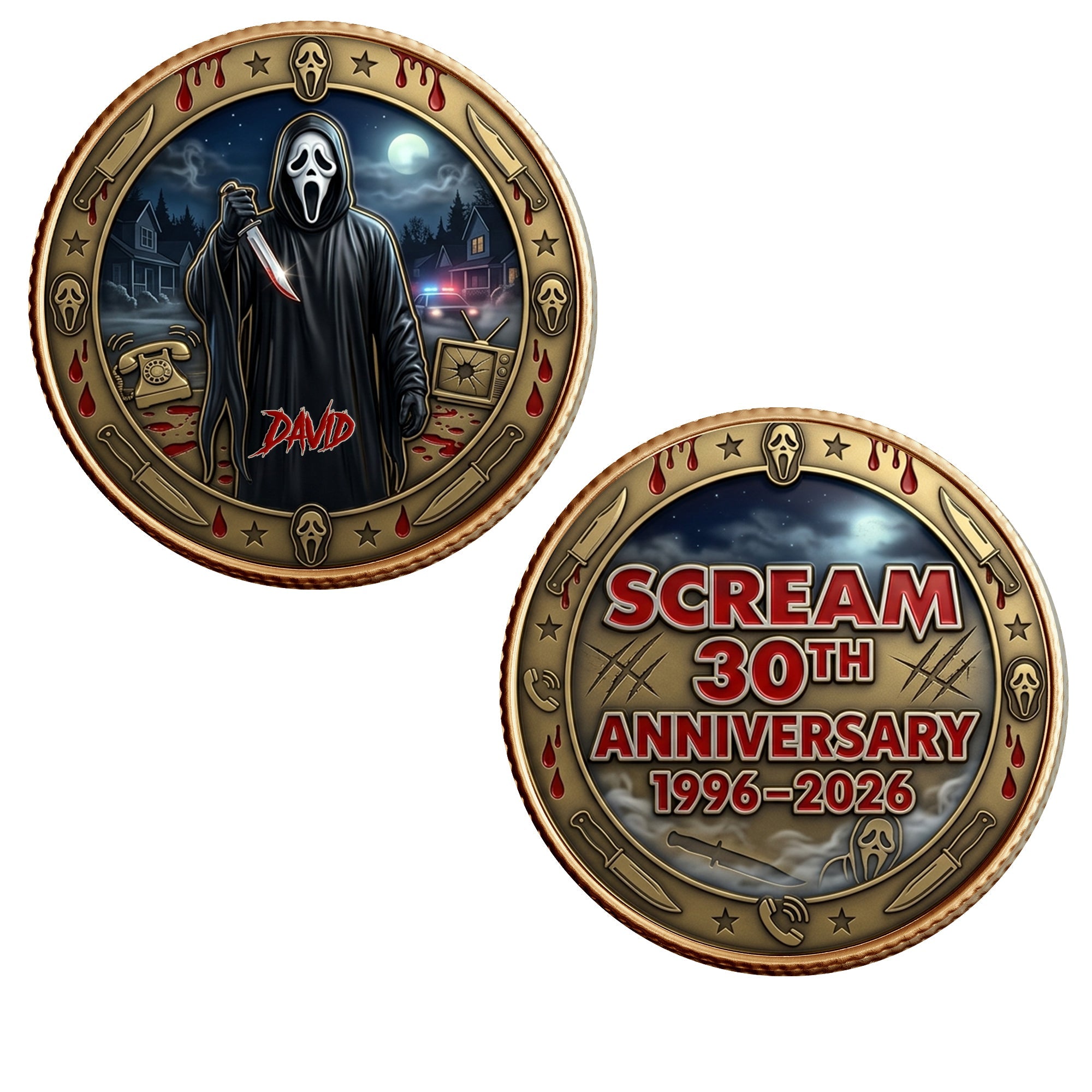 Celebrate 30 Years of Horror with a Personalized Touch - 30 Years Anniversary Metal Coin for Horror Fans Coin PopCulturePrints
