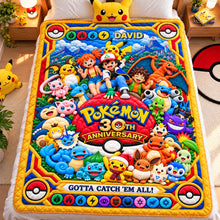 Load image into Gallery viewer, “Catch the Joy of Pokémon!” - Personalized 30th Anniversary Whimsical Creature Catcher Blanket - Perfect Custom Gift for Pokémon Fans
