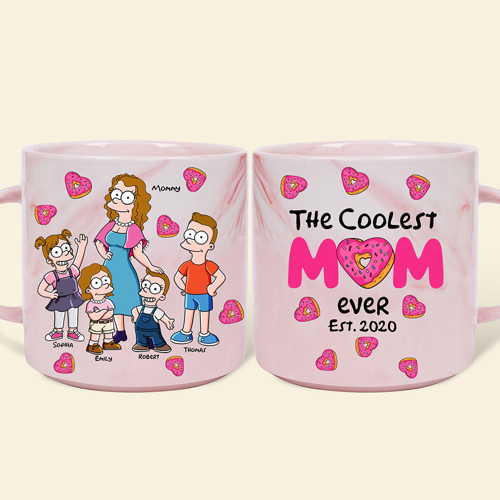 The Coolest Mom Ever - Personalized Marble Mug Gift for Mom, Grandma, and Loved Ones Marble Mug PopCulturePrints