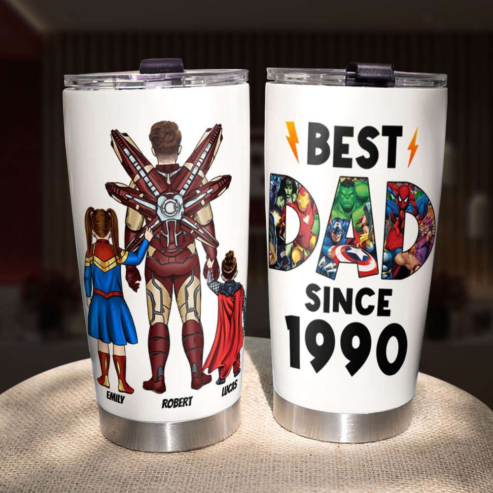 Personalized Superhero Dad Tumbler - Custom Father's Day Gift